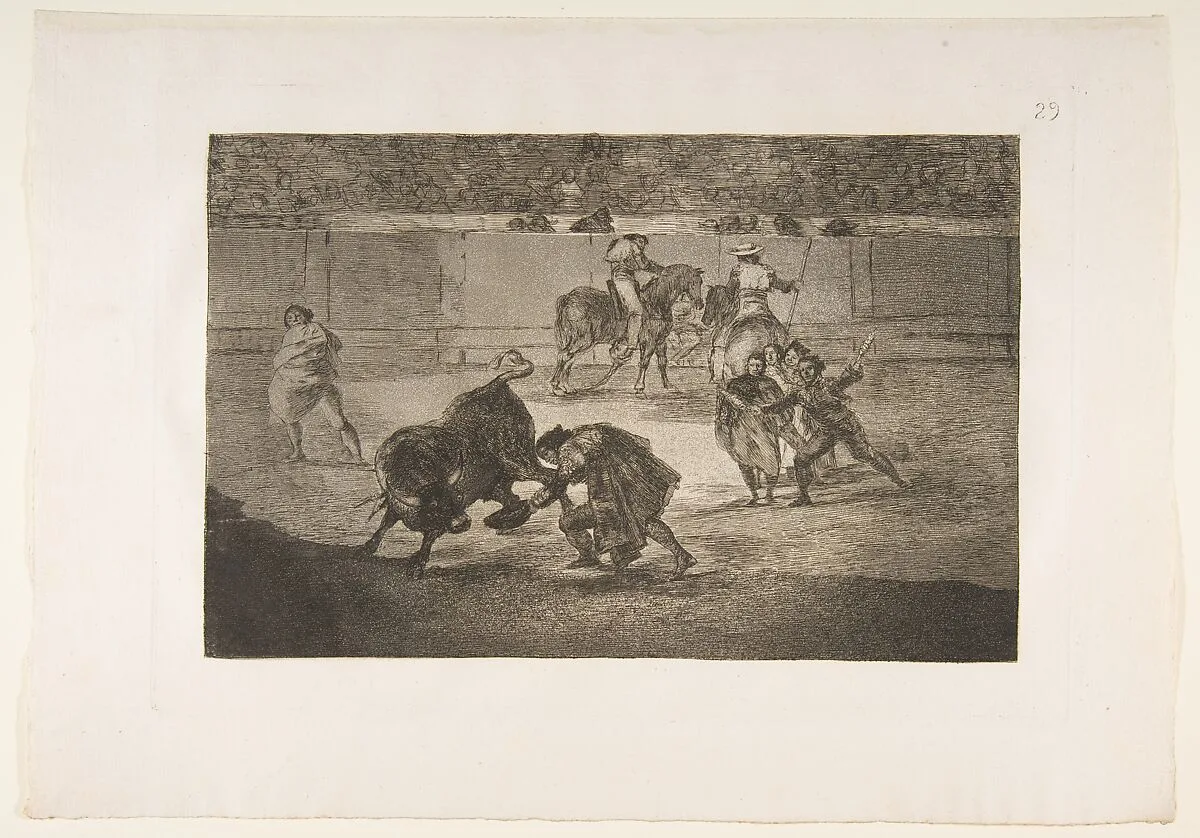 Plate 29 of "La Tauromaquia": Pepe Illo making the pass of the 'recorte' — Goya (Francisco de Goya y Lucientes)