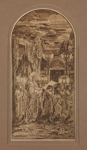 Photograph of design for single mosaic panel for "Te Deum Laudamus" triptych