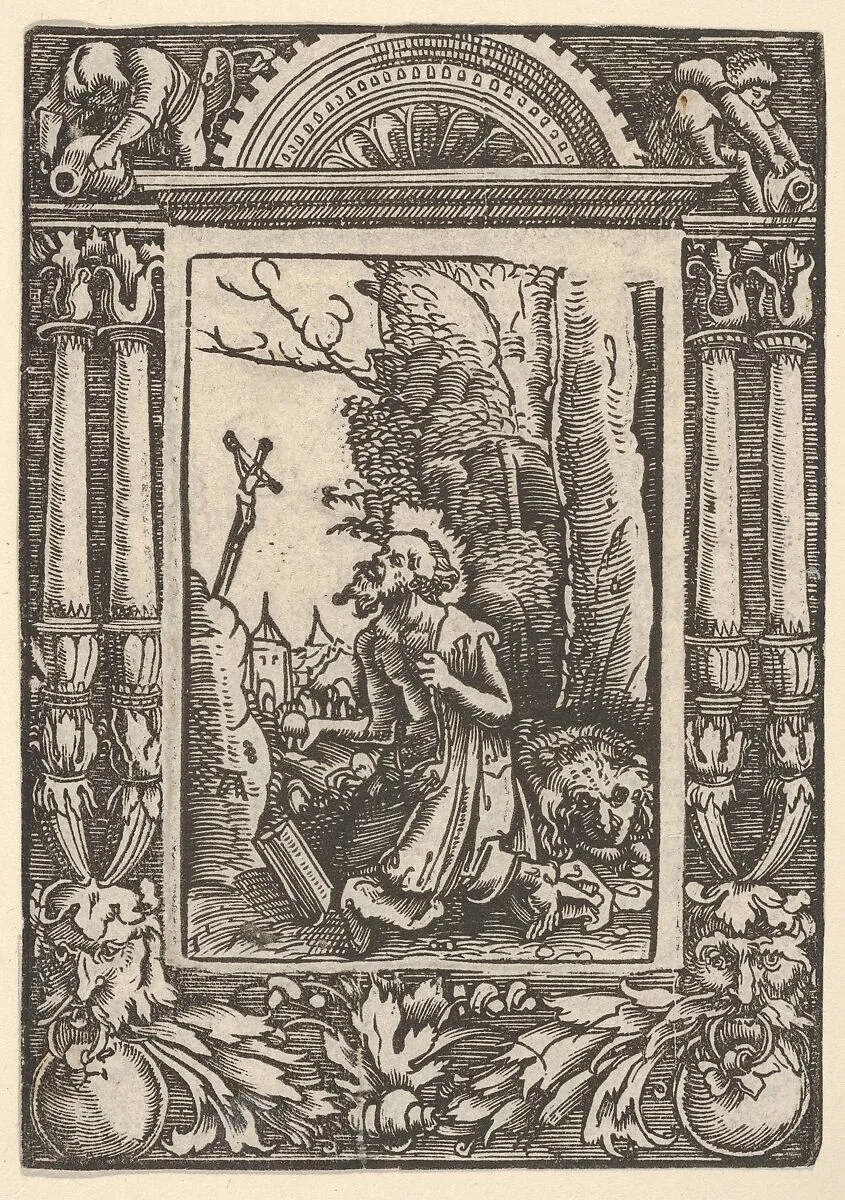 Saint Jerome in Penitence, in a Renaissance Frame — Albrecht Altdorfer