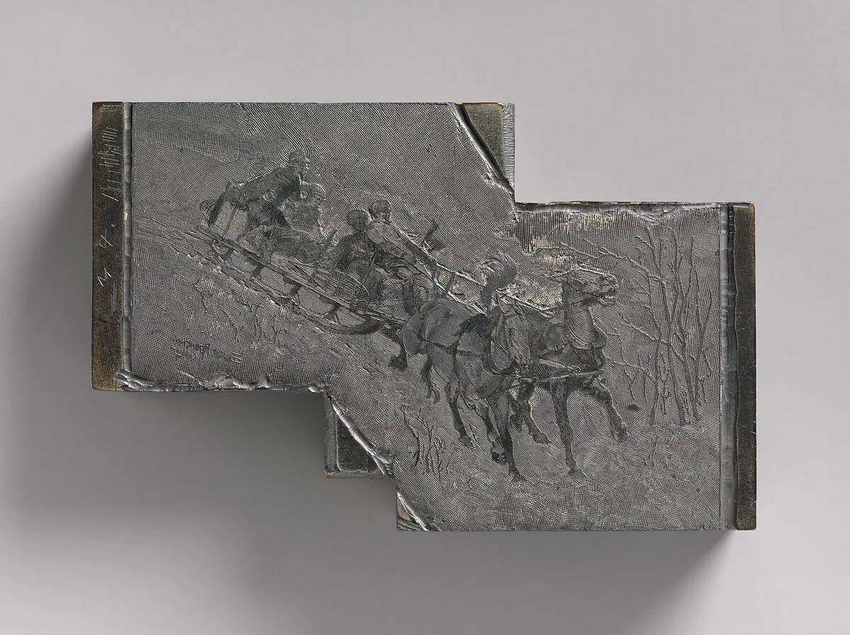 The Portage Sleigh on a Lumber Road, for "Antoine's Moose-Yard," for "Harper's New Monthly Magazine," October 1890 — Frederic Remington|Julian Ralph