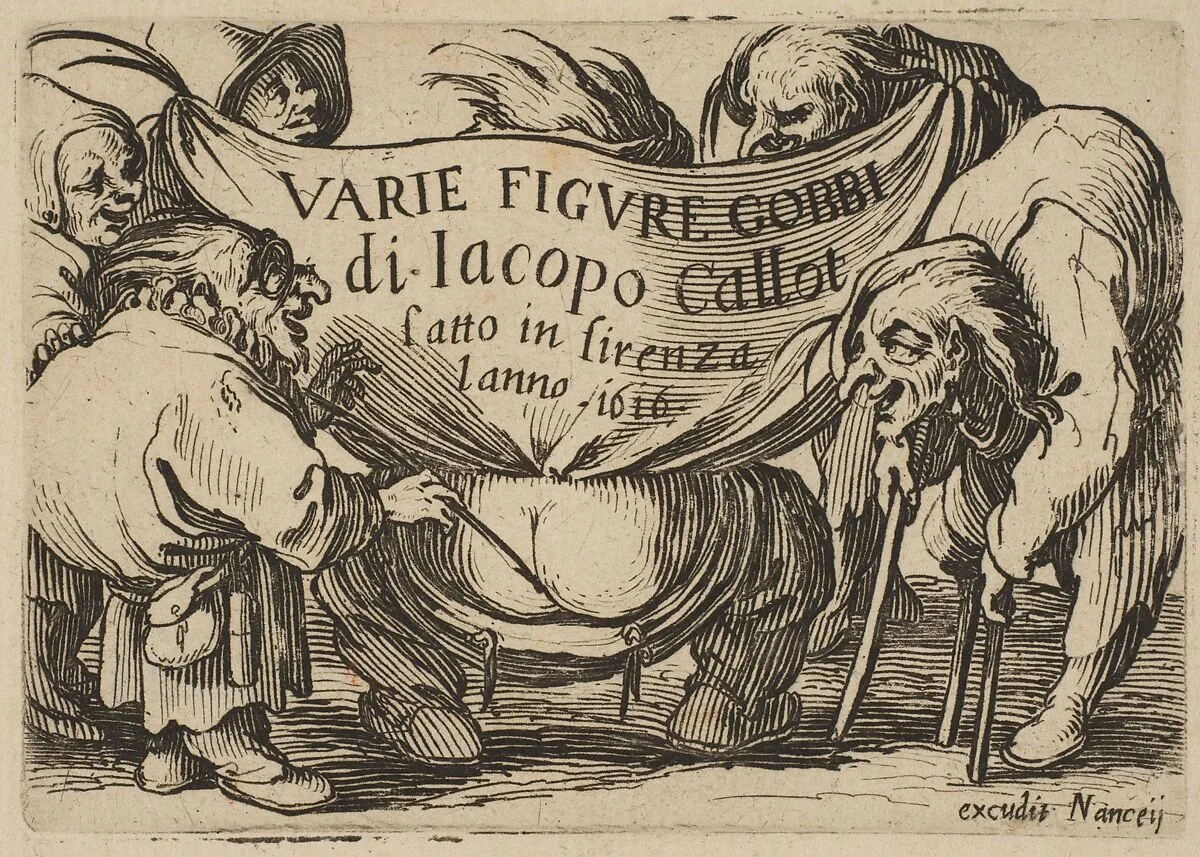 Frontispiece, from Varie Figure Gobbi, suite appelée aussi Les Bossus, Les Pygmées, Les Nains Grotesques (Various Hunchbacked Figures, The Hunchbacks, The Pygmes, The Grotesque Dwarfs) — Jacques Callot