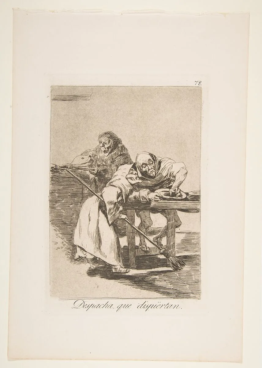 Plate 78 from "Los Caprichos": Be quick, they are waking up (Despacha, que dispiertan) — Goya (Francisco de Goya y Lucientes)