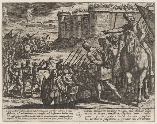Plate 16: Roman Captives Before the Old Fortress, from The War of the Romans Against the Batavians (Romanorvm et Batavorvm societas)