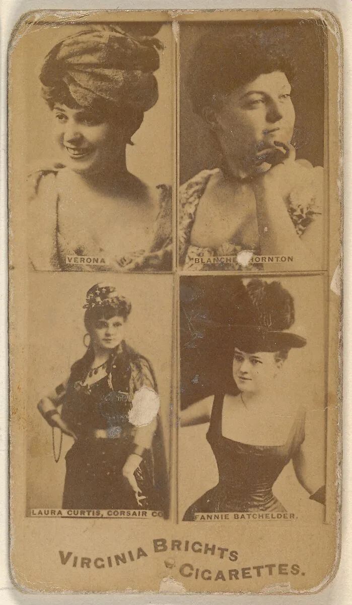 Verona/ Blanche Thornton/ Laura Curtis, Corsair Co./ Fannie Batchelder, from the Actors and Actresses series (N45, Type 4) for Virginia Brights Cigarettes — Allen & Ginter