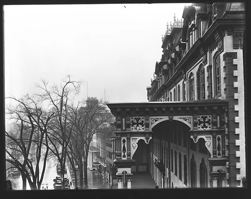[View of Broadway with Elm Trees and Side View of Grand Union Hotel, Saratoga Springs, New York]