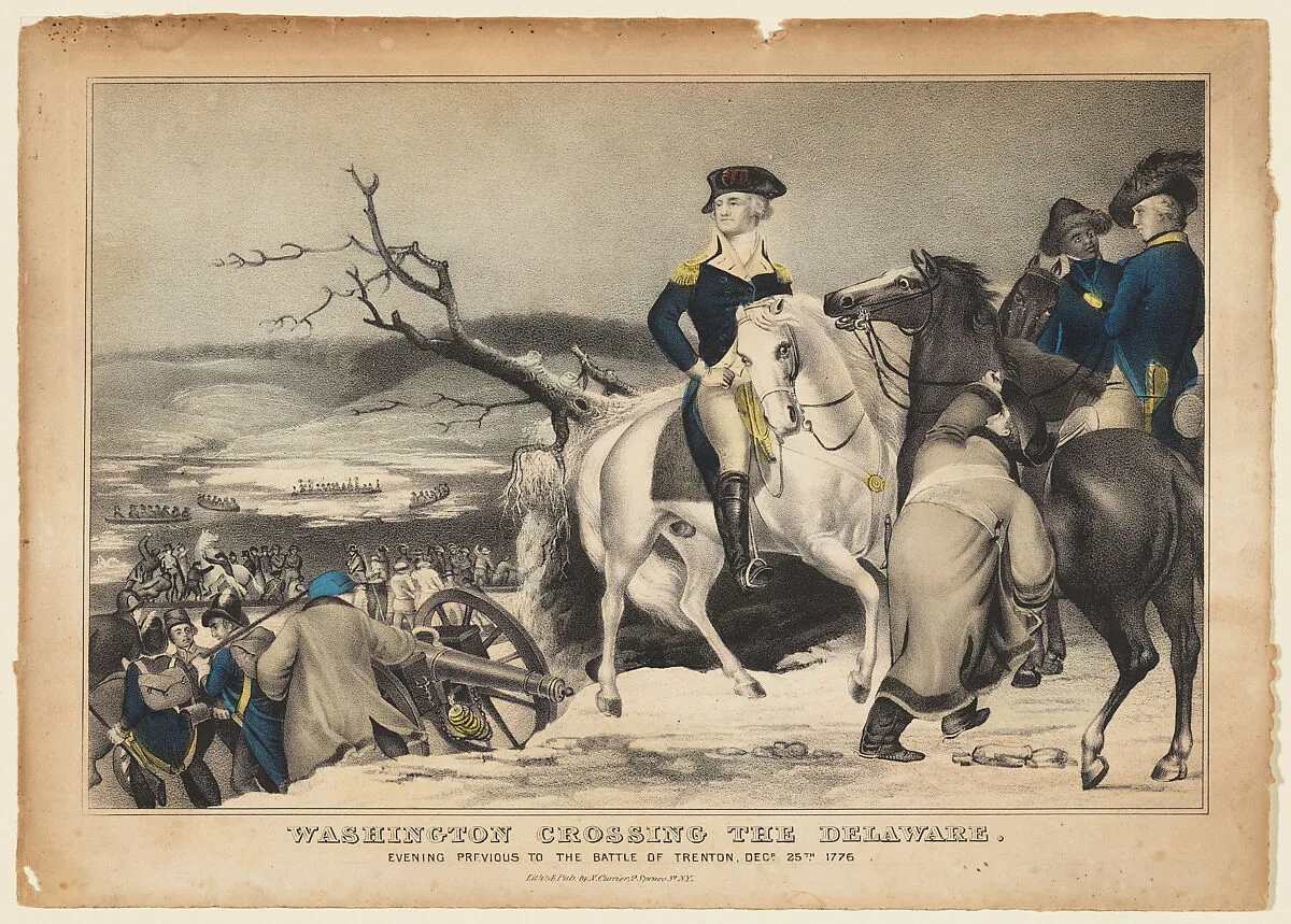 Washington Crossing the Delaware–Evening Previous to the Battle of Trenton, December 25th, 1776 — Nathaniel Currier|George Washington