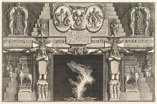 Chimneypiece in the Egyptian style: Groups of three female nudes at the base of each jamb, surmounted by larger kneeling figures), from Diverse Maniere d'adornare i cammini ed ogni altra parte degli edifizi...(Different Ways of ornamenting chimneypieces and all other parts of houses)