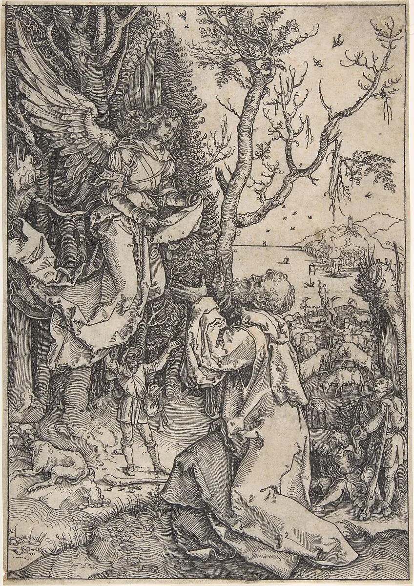 Recto: Joachim and the Angel; Verso, in upper right hand corner: three figures with loose draperies — Anton Möller the Elder|Albrecht Dürer