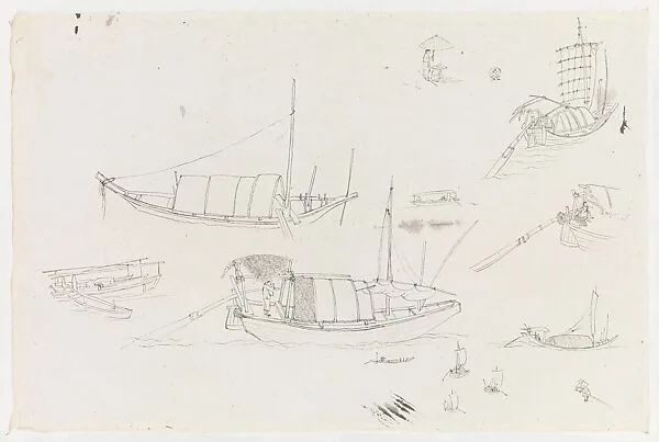 現代 謝稚柳 舟楫人物畫稿 鏡片|Studies of Boats and Figures — Xie Zhiliu