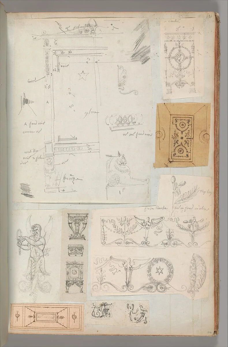 Page from a Scrapbook containing Drawings and Several Prints of Architecture, Interiors, Furniture and Other Objects — Charles Percier|Pierre François Léonard Fontaine