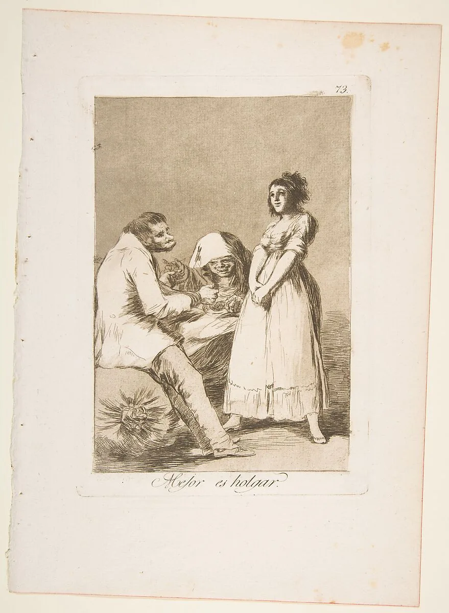 Plate 73 from "Los Caprichos": It is better to be lazy (Mejor es holgar) — Goya (Francisco de Goya y Lucientes)