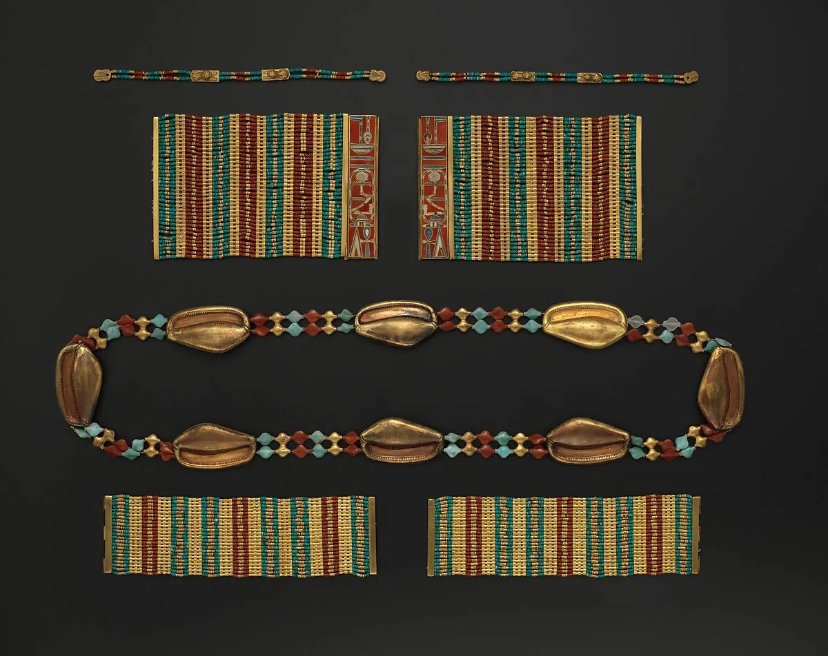 Cowrie Shell Girdle, Lion Bracelets, Bracelets with the Name of Amenemhat III, and Anklets of Princess Sithathoryunet — Unknown