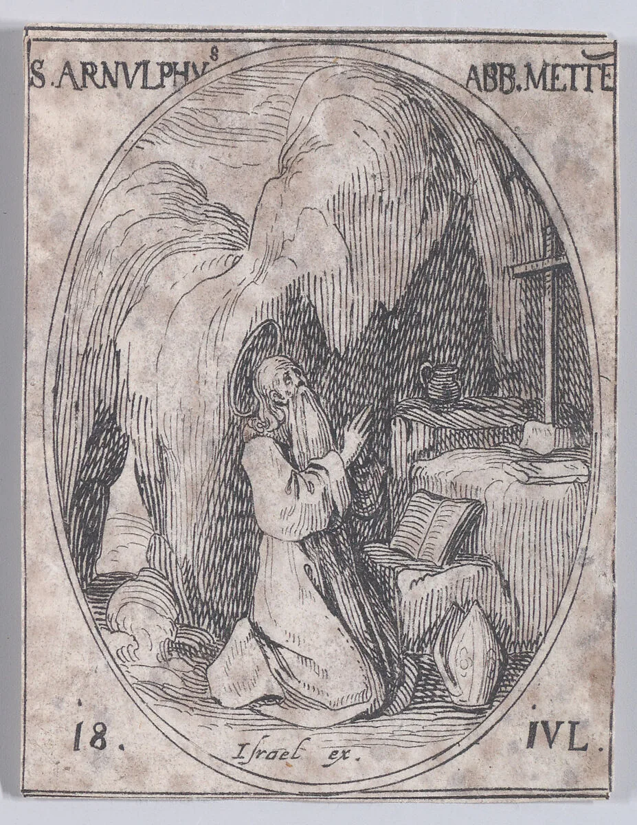 S. Arnould, évêque de Metz (St. Arnulf, Bishop of Metz), July 18th, from "Les Images De Tous Les Saincts et Saintes de L'Année" (Images of All of the Saints and Religious Events of the Year) — Jacques Callot|Israël Henriet