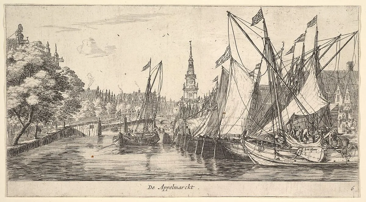 De Appelmarckt (The Apple Market), from Views in Amsterdam, plate 6 — Reinier Nooms, called Zeeman