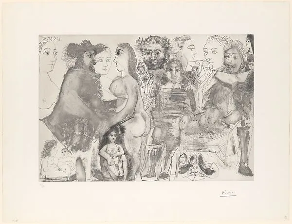 A Muskateer Seated at the Table with a Young Boy Recalling his Life, from 347 Suite — Pablo Picasso|Aldo and Piero Crommelynck|Galerie Louise Leiris