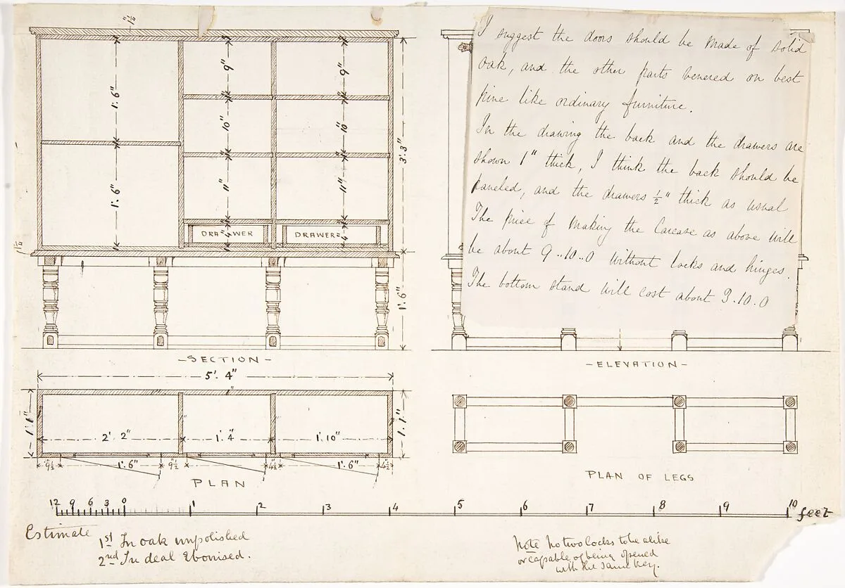 Design for a Wood Desk and Shelves — Anonymous, British, 19th century