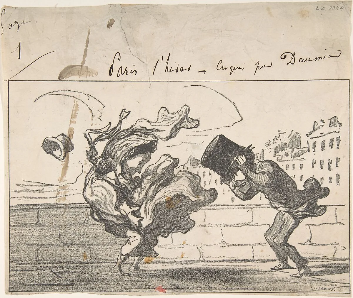 Un Coup de Vent non Prédit par Mathieu (de la Drôme), Plate 1 of Croquis d'Hiver — Honoré Daumier