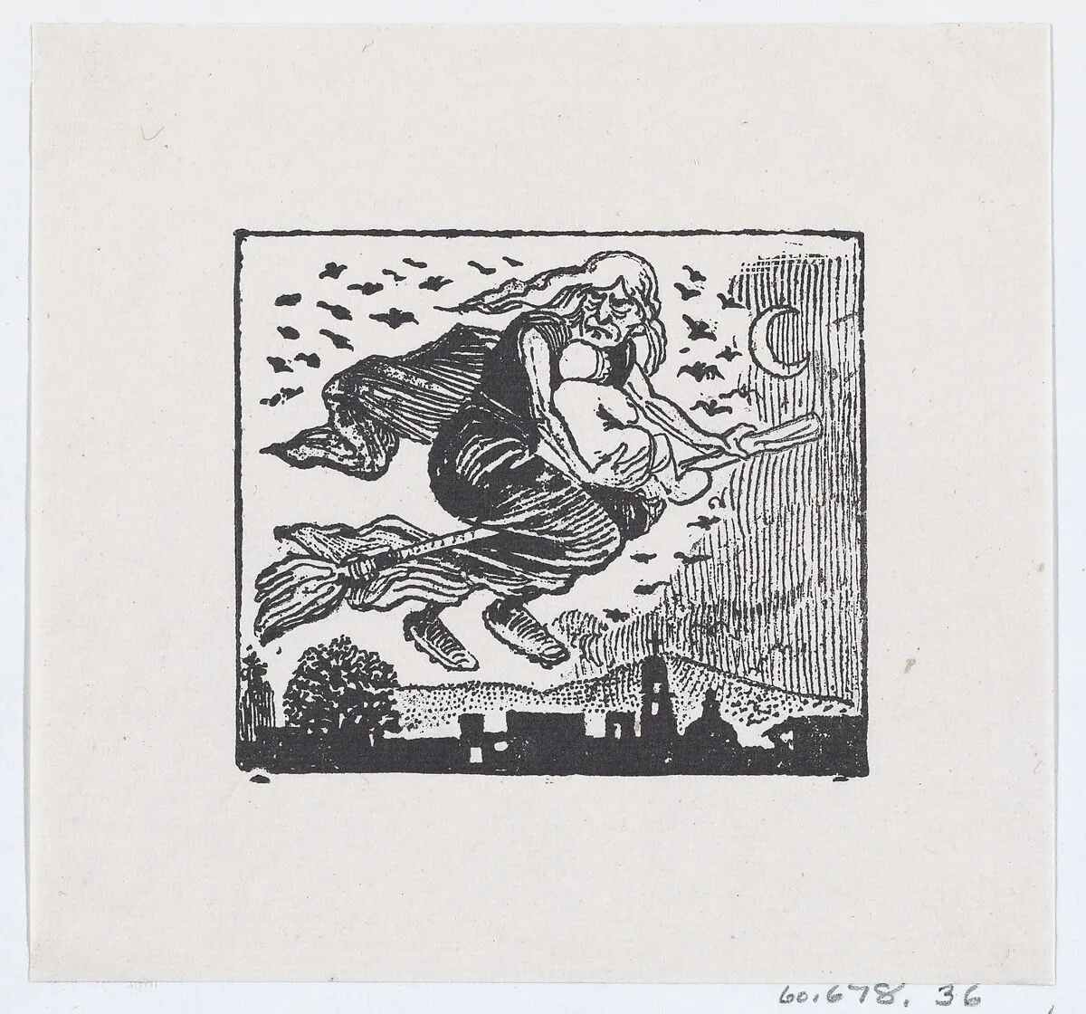 A witch carrying a child on her broom — José Sanchez|José Guadalupe Posada