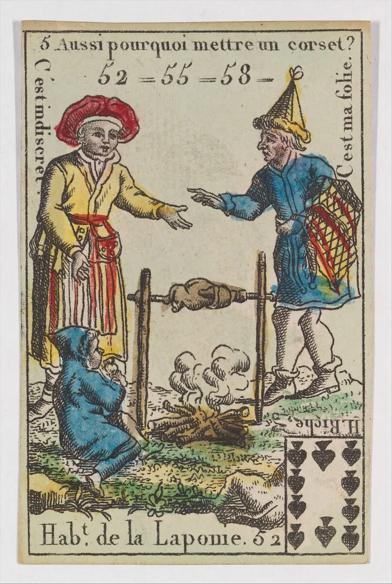 Hab.t de la Laponie, from the playing cards (for quartets) "Costumes des Peuples Étrangers" — Anonymous, French, 18th century