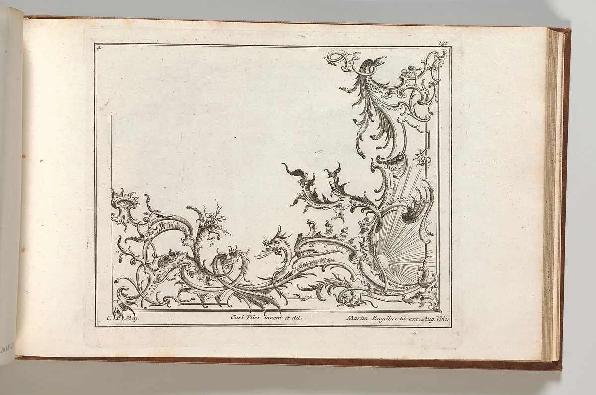 Design for the Decoration of the Lower Right Corner of a Ceiling, Plate 4 from: 'Unterschiedliche neü inventirte Decken oder Plafond.' — Carl Pier|Martin Engelbrecht