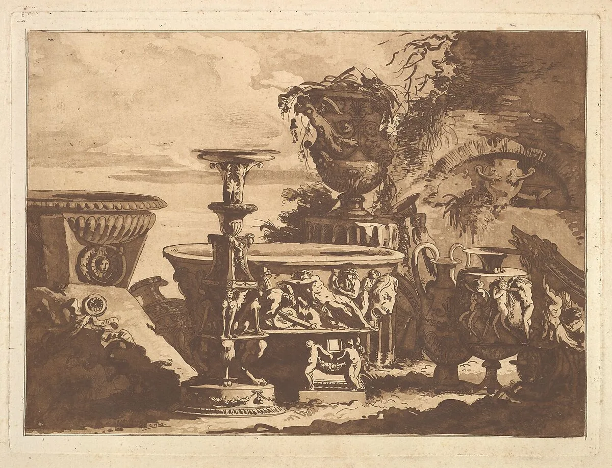 Composition with the Medici Vase, from Recueil de Compositions par Lagrenée Le Jeune (Collection of Compositions by Lagrenée the Younger) — Jean Jacques Lagrenée