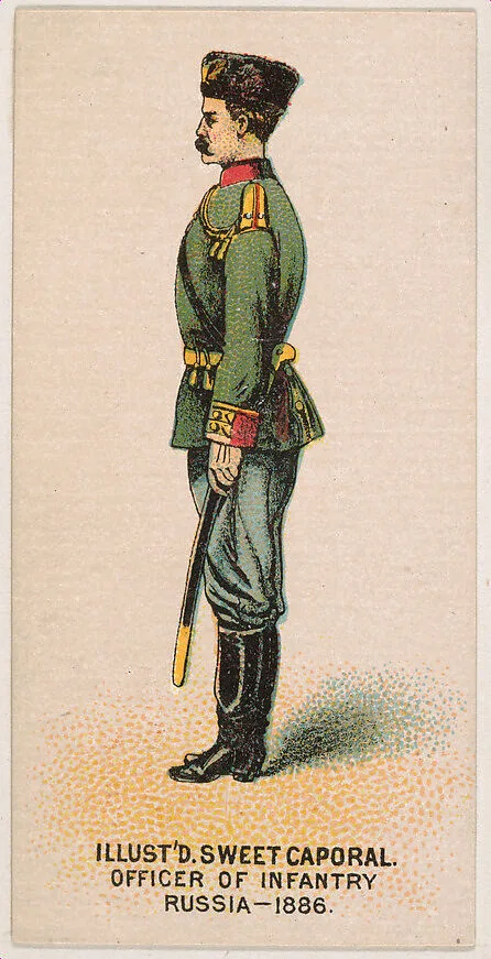 Officer of Infantry, Russia, 1886, from the Military Series (N224) issued by Kinney Tobacco Company to promote Sweet Caporal Cigarettes — Kinney Brothers Tobacco Company