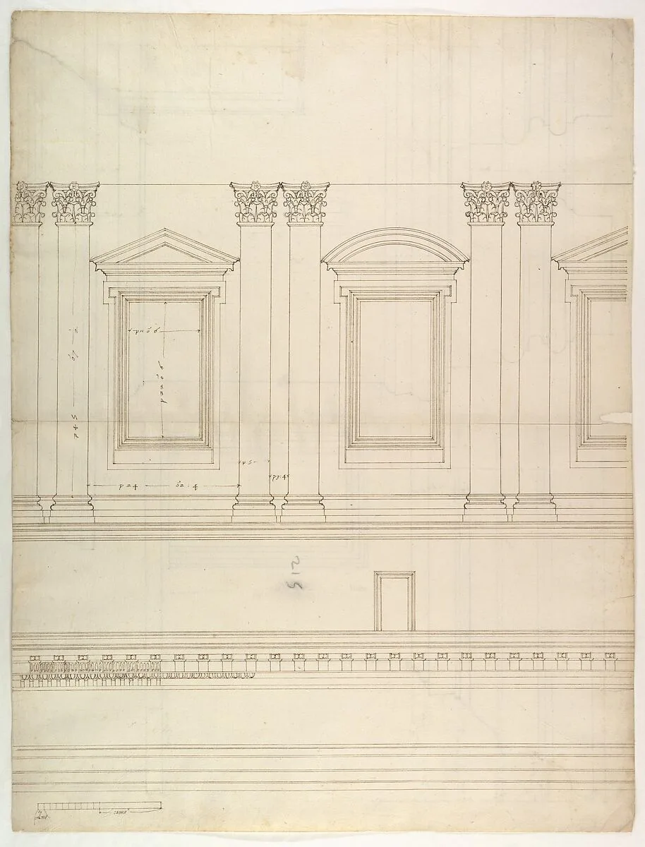 St. Peter's, drum, interior, elevation (recto) St. Peter's, drum, pedestal, section (verso) — Etienne DuPérac