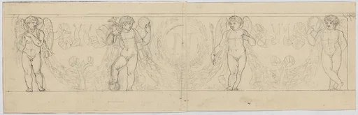 Design for a Frieze with Putti Supporting a Garland, with the inital "N" inside a Wreath (related to the Arc du Carrousel)