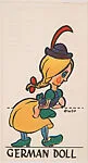 German Doll, bakery insert card from the Pinocchio Circus Performers series (D64) — Walt Disney Productions