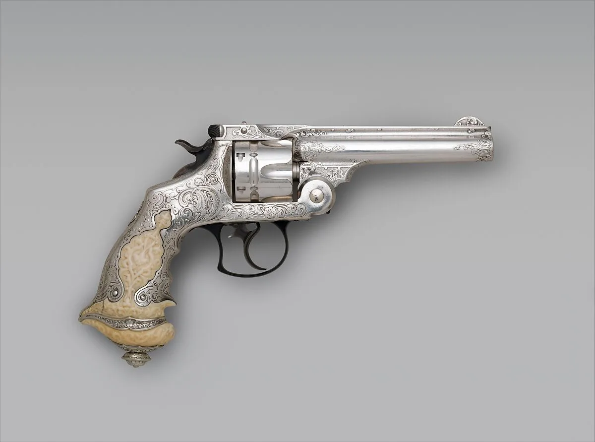 Smith and Wesson .44 Double-Action Revolver for George Jay Gould (1864–1923), serial no. 23402, with Case and Cleaning Brush — Smith & Wesson|Tiffany & Co.