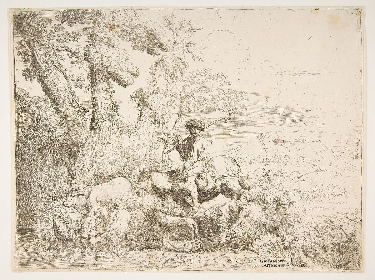 Young herdsman on horseback — Giovanni Benedetto Castiglione (Il Grechetto)