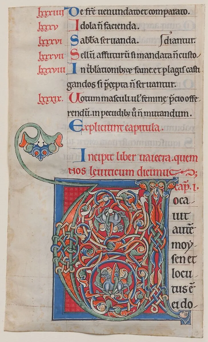Manuscript Illumination with Initial V, from a Bible — Unknown