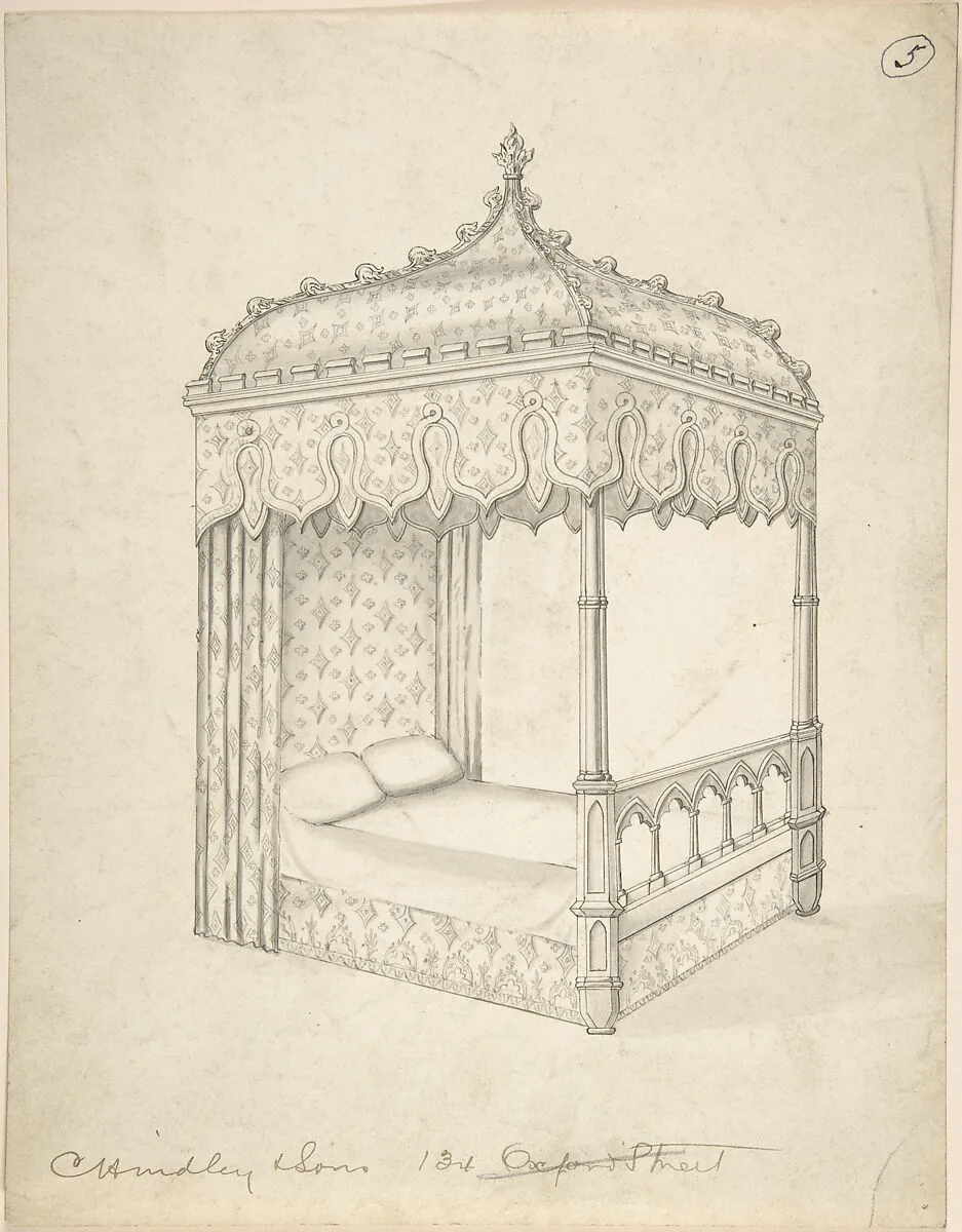 Design for a Gothic Bed with Canopy — Charles Hindley and Sons