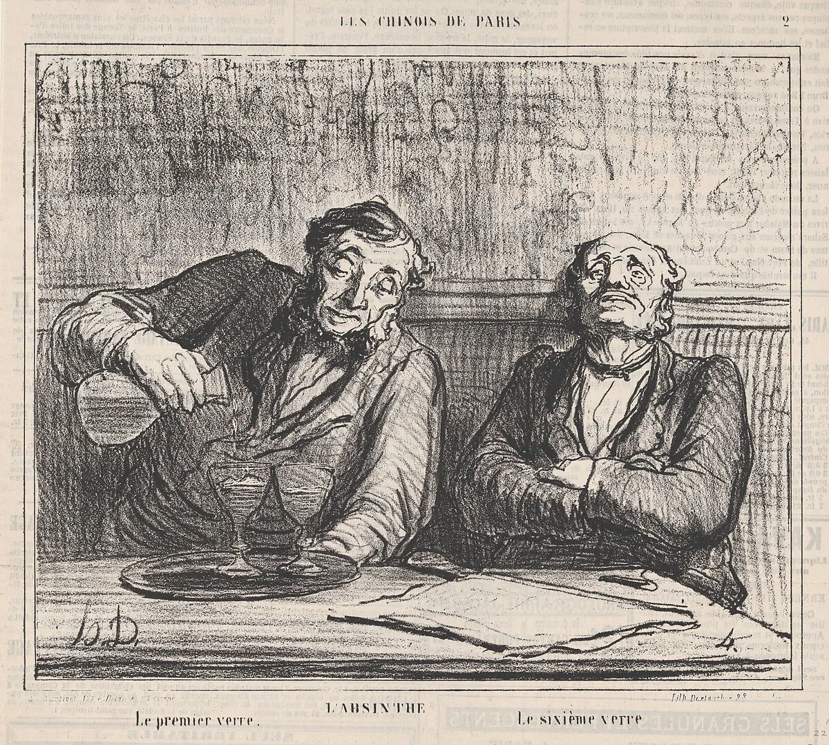 Absinthe: The first glass, the sixth glass, from 'The Chinese of Paris," published in Le Charivari, December 22, 1863 — Aaron Martinet|Honoré Daumier|Destouches