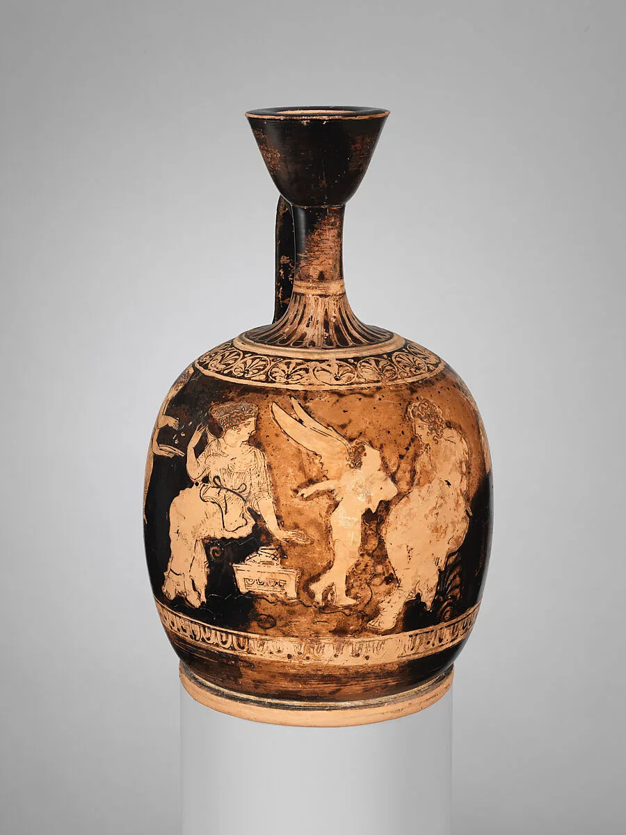 Terracotta squat lekythos (oil flask) — Meidias Painter