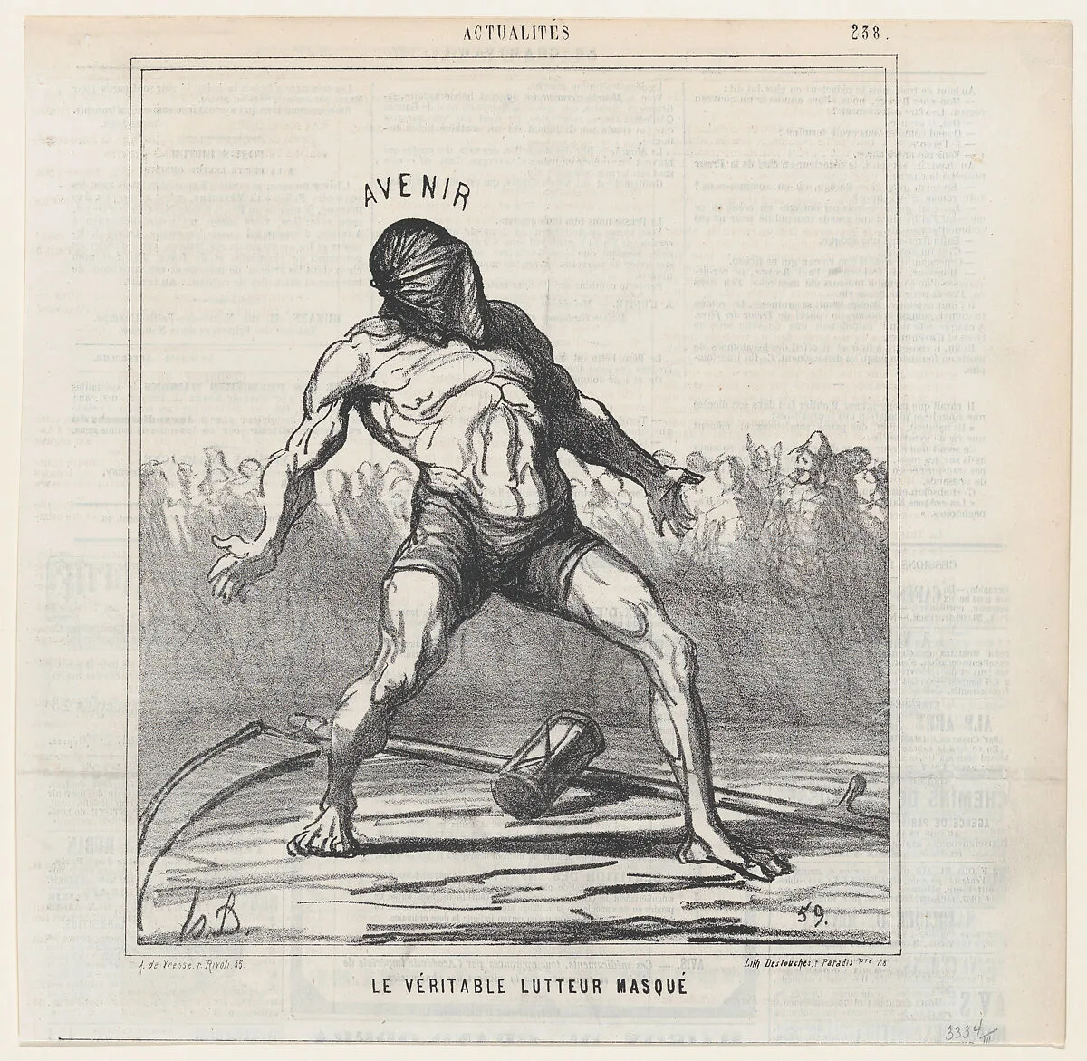 The real masked fighter, from 'News of the day,' published in Le Charivari, November 9, 1867 — Destouches|Arnaud de Vresse|Honoré Daumier