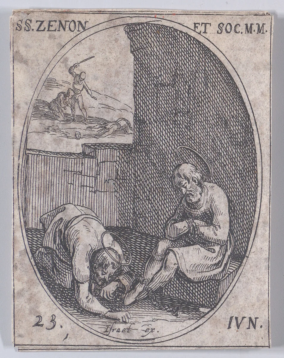 S. Zenon et Ses Compagnons (St. Zeno and His Companions), June 23rd, from "Les Images De Tous Les Saincts et Saintes de L'Année" (Images of All of the Saints and Religious Events of the Year) — Israël Henriet|Jacques Callot