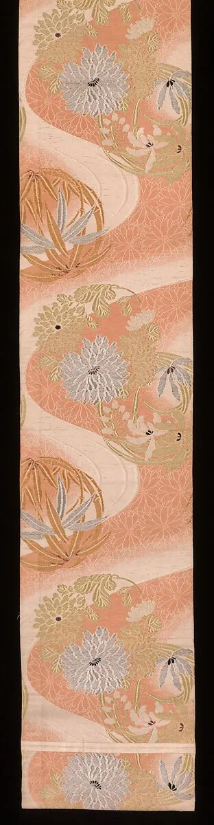 流水に花丸模様袋帯|Obi with Large Floral Roundels and Stream — Unknown