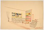 Perspective of Living Room with Bookcase-Divider — Guglielmo Ulrich