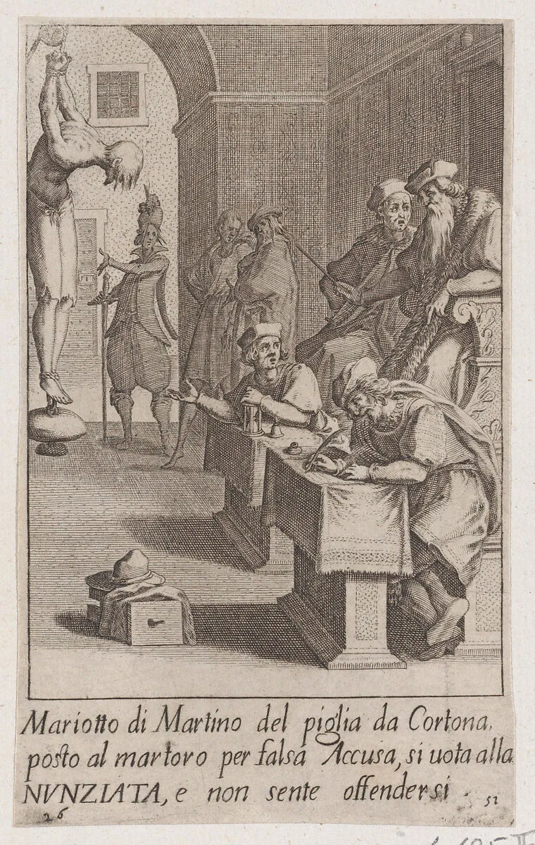 Mariotto di Martino, from Scelta d'Alcuni Miracoli e Grazie della Santissima Nunziata di Firenze (Selection of Some Miracles and Graces that Occurred in the Church of the Annunziata in Florence) — Jacques Callot