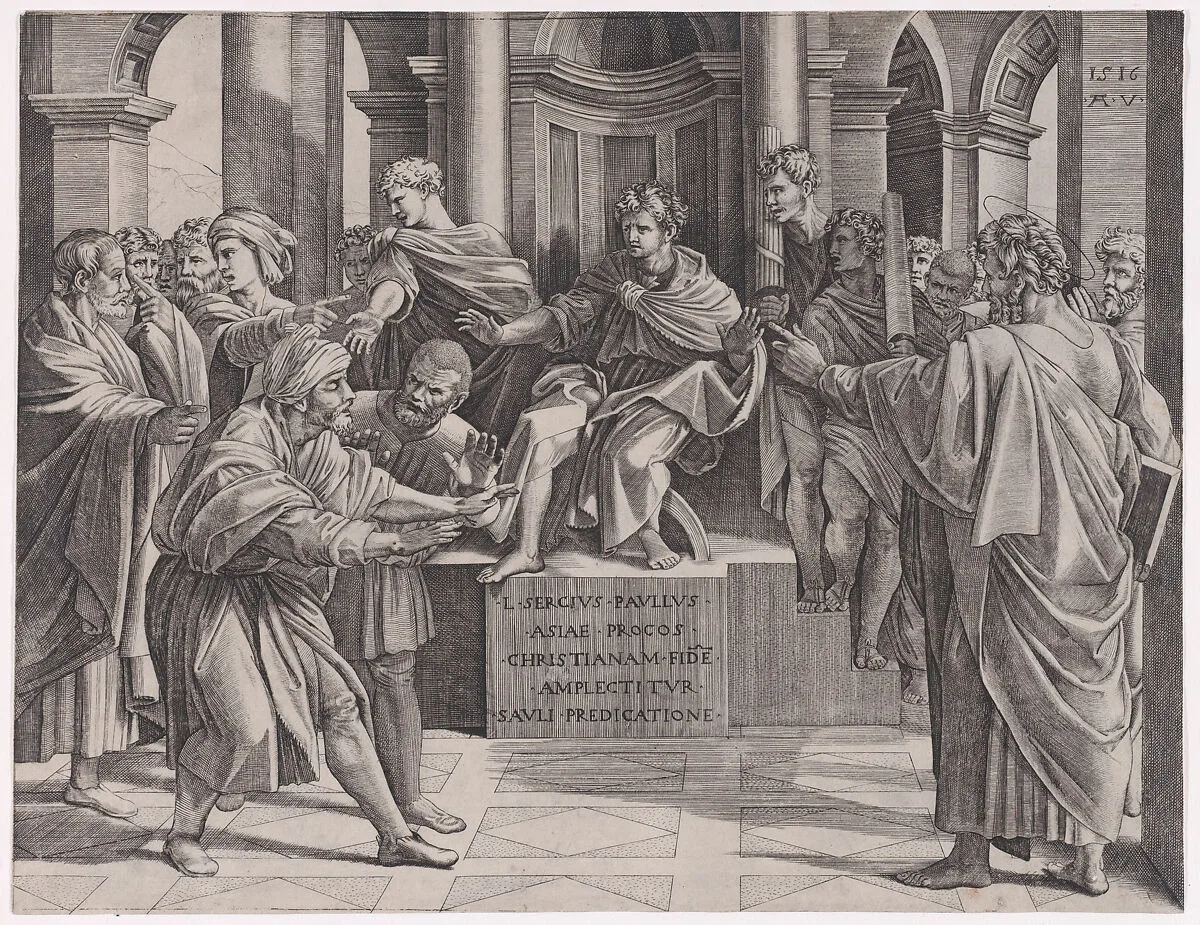 The Blinding of Elymas — Agostino Veneziano (Agostino dei Musi)|Raphael (Raffaello Sanzio or Santi)