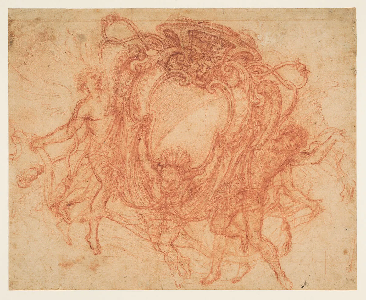 Design for the Coat of Arms of a Cardinal with three Angels — Anonymous, Italian, 17th century|Giovanni Francesco Romanelli|Pietro da Cortona (Pietro Berrettini)