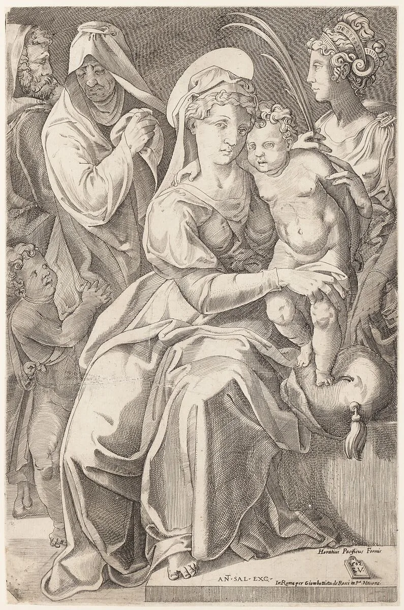 The Holy Family with St. Anne and St. Catherine — Enea Vico|Rosso Fiorentino|Antonio Salamanca|Francesco Salviati (Francesco de' Rossi)|Orazio Pacifico|Giovanni Giacomo De Rossi