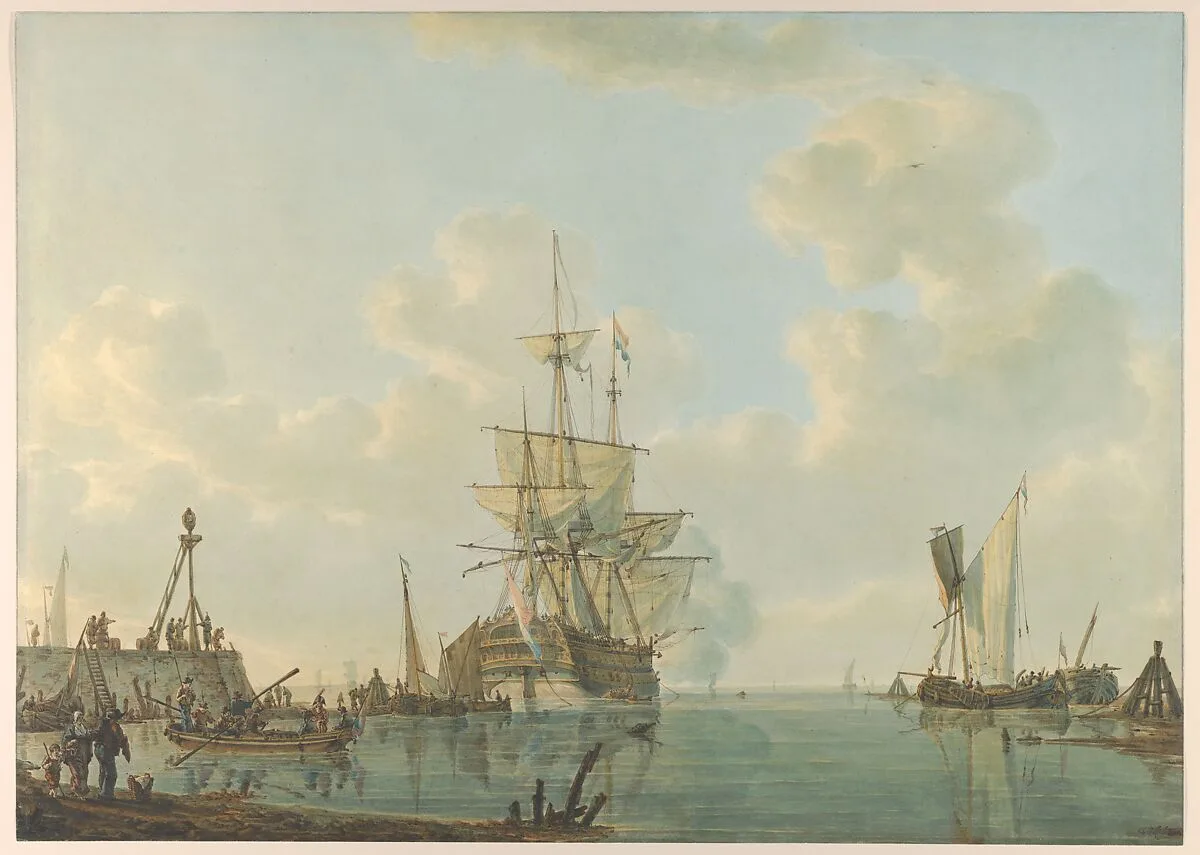A Man O'War Lying at Anchor — Johannes Christiaan Schotel