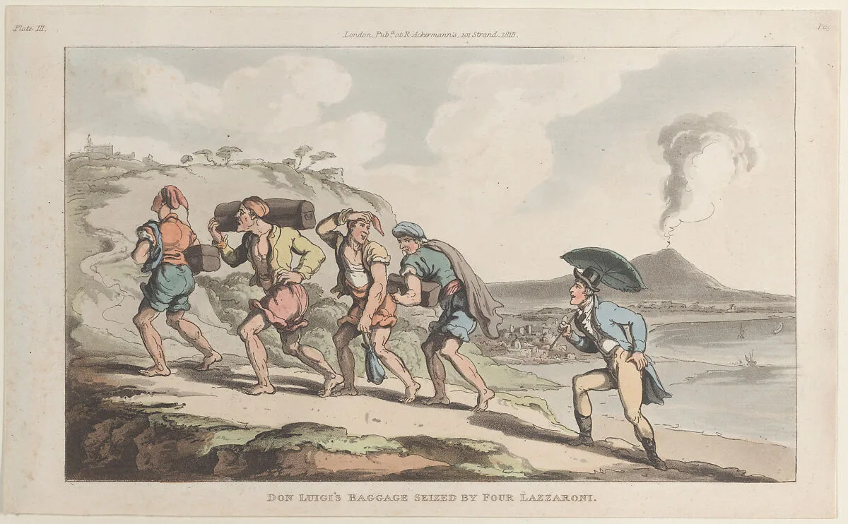 Don Luigi's Baggage Seized by Four Lazzaroni — Rudolph Ackermann, London|Lewis Engelbach|Thomas Rowlandson