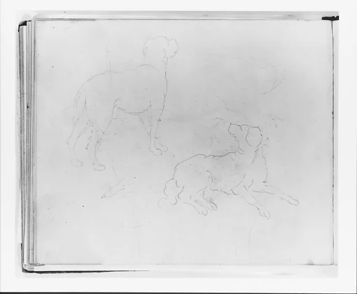 Two Studies of a Dog: Three Quarter Rear View Standing; Lying Down (from Sketchbook)