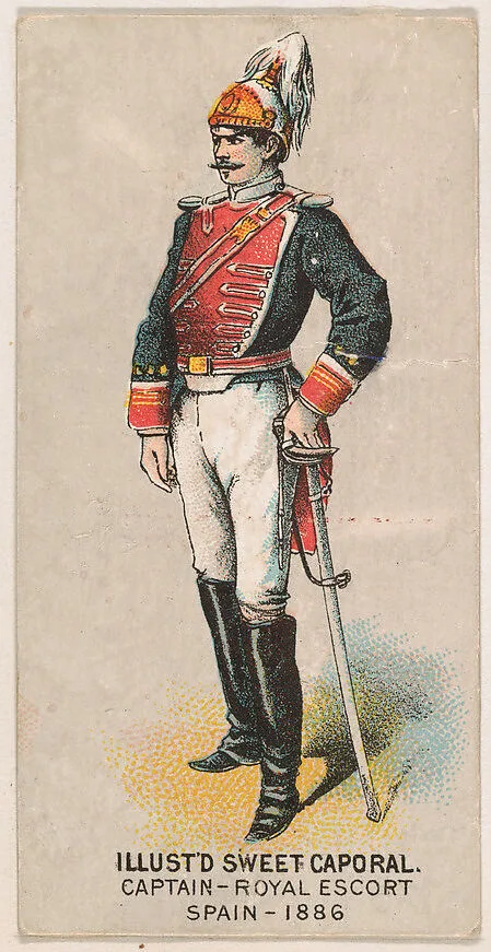 Captain, Royal Escort, Spain, 1886, from the Military Series (N224) issued by Kinney Tobacco Company to promote Sweet Caporal Cigarettes — Kinney Brothers Tobacco Company