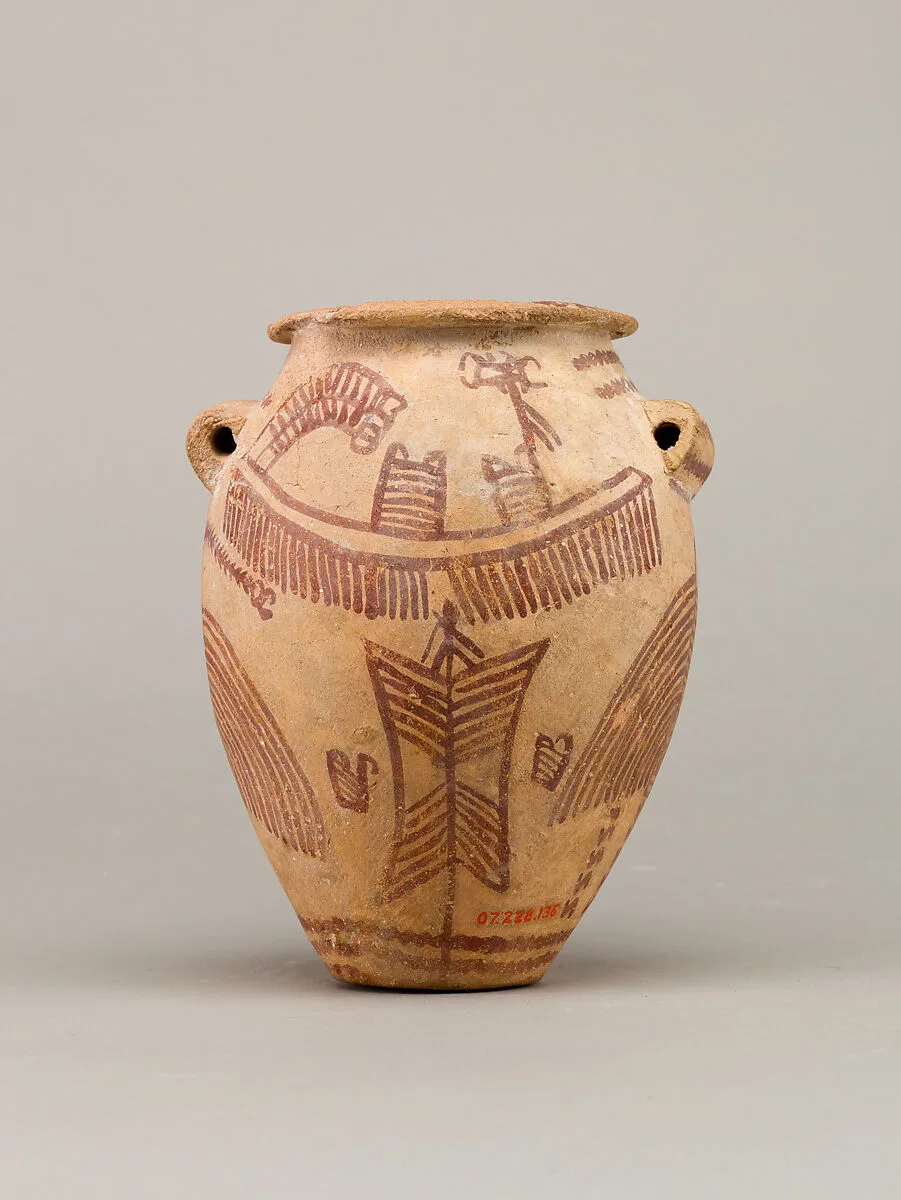 Decorated ware jar depicting boats and plants — Unknown