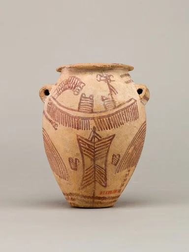 Decorated ware jar depicting boats and plants