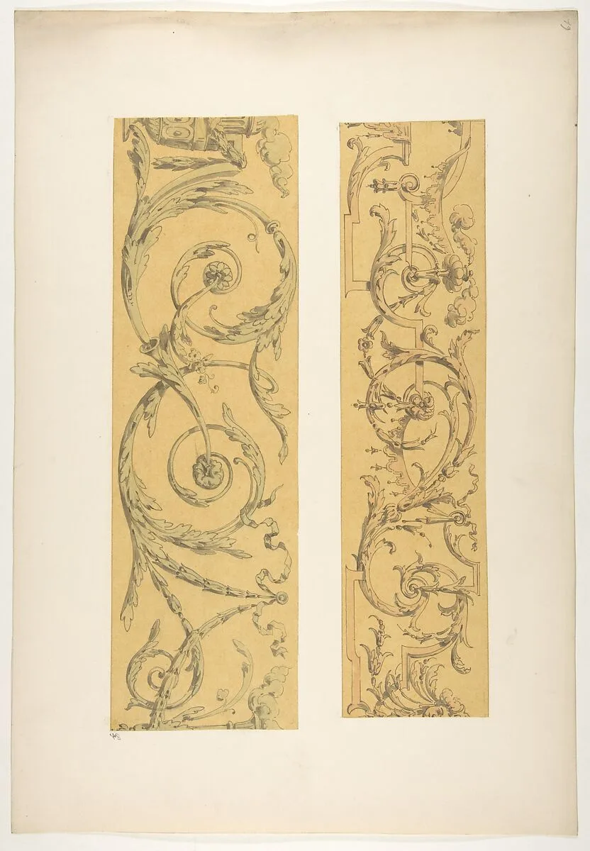 Two designs for decorative borders in strapwork and rinceaux — Jules-Edmond-Charles Lachaise|Eugène-Pierre Gourdet